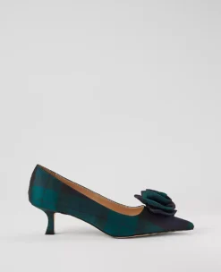 Elegant Night Sky Satin Rosette Kitten-Heel Pumps with Padded Footbed