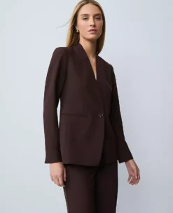 Women's Petite Cutaway Blazer in Fluid Crepe - Pure Chocolate