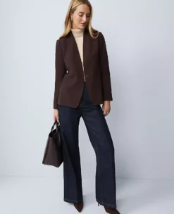 Women's Petite Cutaway Blazer in Fluid Crepe - Pure Chocolate 5 Women's Petite Cutaway Blazer in Fluid Crepe - Pure Chocolate -Ann Taylor Store 826277 7043 ALT2