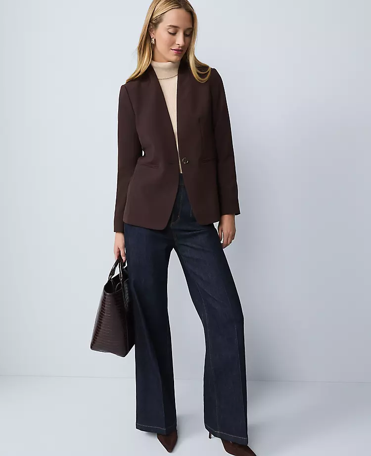 Women's Petite Cutaway Blazer in Fluid Crepe - Pure Chocolate 3 Women's Petite Cutaway Blazer in Fluid Crepe - Pure Chocolate - Image 3