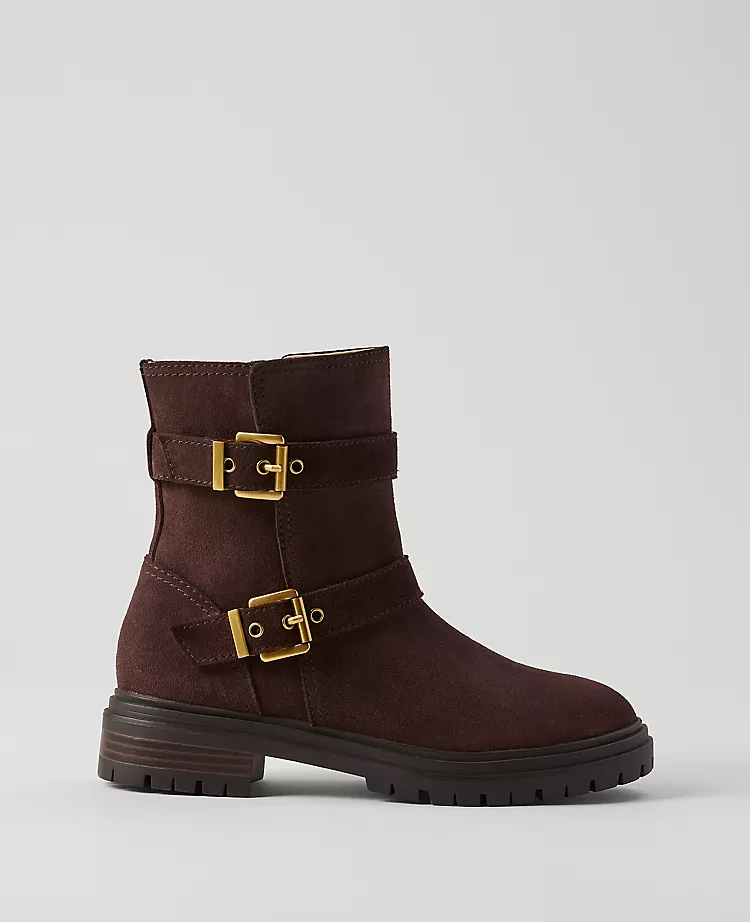 Ann Taylor Weekend Collection Buckle Suede Bootie - Carob 1 Ann Taylor Weekend Collection Buckle Suede Bootie - Carob
