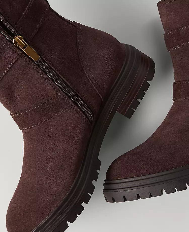 Ann Taylor Weekend Collection Buckle Suede Bootie - Carob 2 Ann Taylor Weekend Collection Buckle Suede Bootie - Carob - Image 2