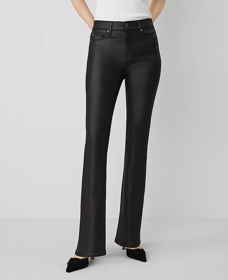 Petite Black Coated Bootcut Jeans - Sleek Mid-Rise Trousers 2 Petite Black Coated Bootcut Jeans - Sleek Mid-Rise Trousers - Image 2