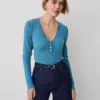 Ann Taylor Petite Weekend Collection Puff Sleeve Henley Top in Balmy Blue