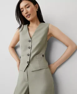 The Tailored Button Pocket Vest Seagrass 5 The Tailored Button Pocket Vest Seagrass -Ann Taylor Store 826441 0115 ALT2