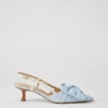 Elegant Bow Slingback Kitten Heel Pumps - Larimar Blue Comfort Heels