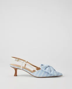 Elegant Bow Slingback Kitten Heel Pumps - Larimar Blue Comfort Heels