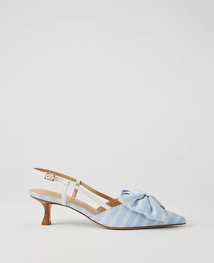 Elegant Bow Slingback Kitten Heel Pumps - Larimar Blue Comfort Heels 1 Elegant Bow Slingback Kitten Heel Pumps - Larimar Blue Comfort Heels