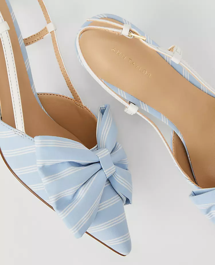 Elegant Bow Slingback Kitten Heel Pumps - Larimar Blue Comfort Heels 2 Elegant Bow Slingback Kitten Heel Pumps - Larimar Blue Comfort Heels - Image 2