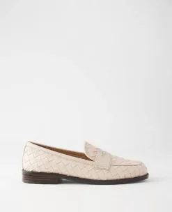 Woven Leather Penny Loafers - Elegant Pearl Shadow Slip-Ons