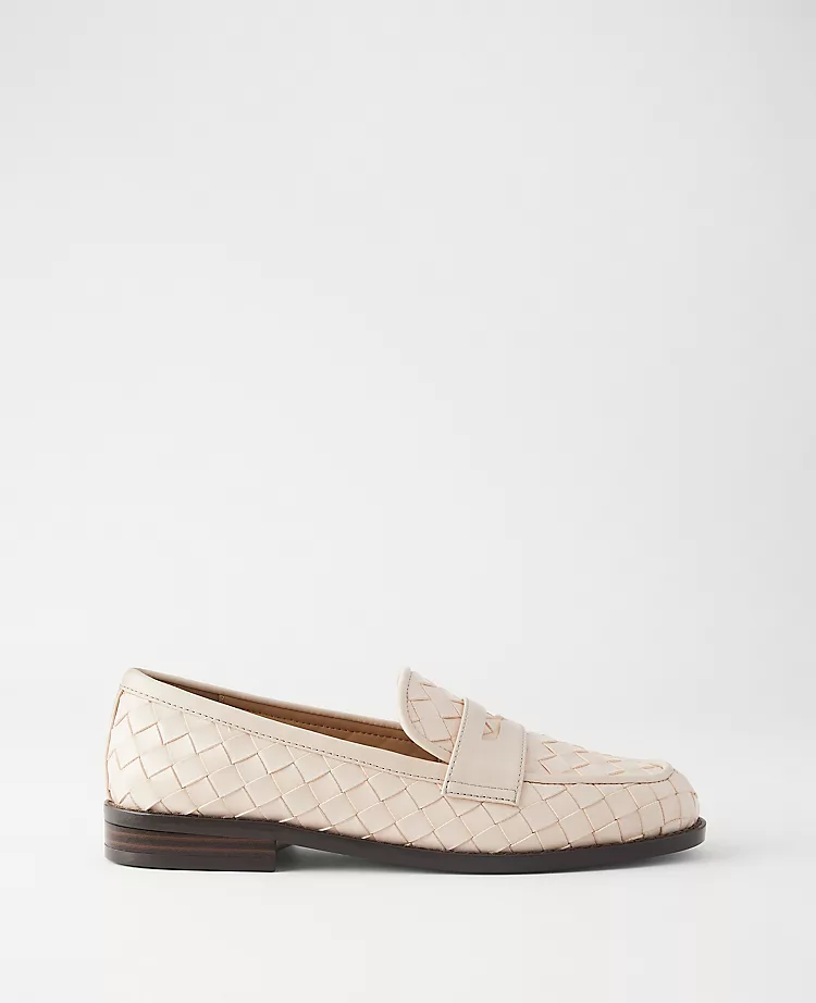 Woven Leather Penny Loafers - Elegant Pearl Shadow Slip-Ons 1 Woven Leather Penny Loafers - Elegant Pearl Shadow Slip-Ons