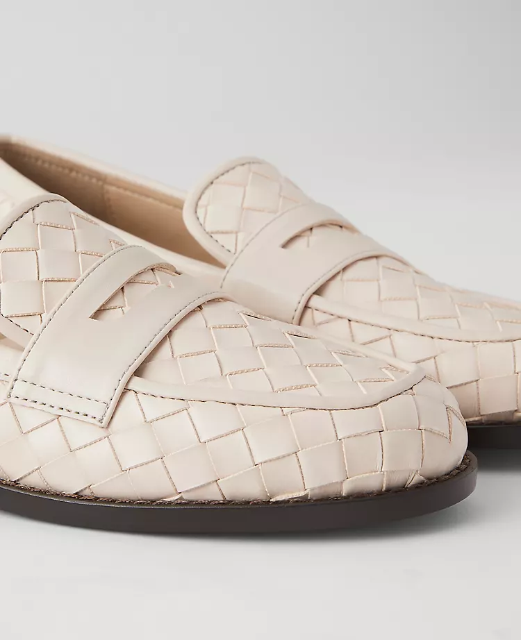 Woven Leather Penny Loafers - Elegant Pearl Shadow Slip-Ons 2 Woven Leather Penny Loafers - Elegant Pearl Shadow Slip-Ons - Image 2