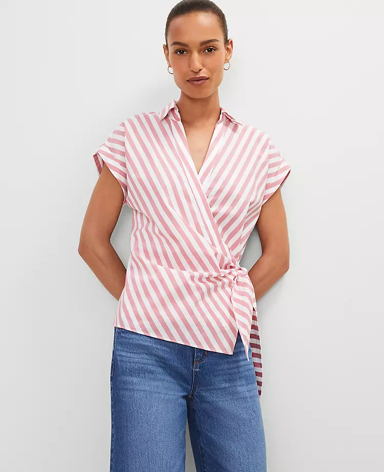 Striped Collared Tie Waist Top Burnt Mauve 3 Striped Collared Tie Waist Top Burnt Mauve - Image 3