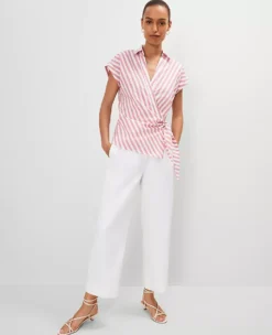 Striped Collared Tie Waist Top Burnt Mauve 7 Striped Collared Tie Waist Top Burnt Mauve -Ann Taylor Store 826782 520093 ALT3