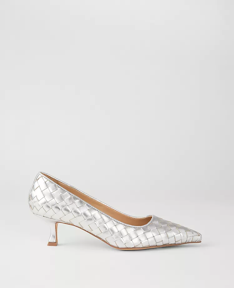 Silver Pointed Toe Kitten Heel Pumps - Elegant Leather Footwear 1 Silver Pointed Toe Kitten Heel Pumps - Elegant Leather Footwear