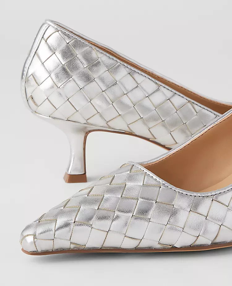 Silver Pointed Toe Kitten Heel Pumps - Elegant Leather Footwear 2 Silver Pointed Toe Kitten Heel Pumps - Elegant Leather Footwear - Image 2