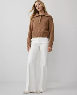 Ann Taylor Petite Weekend Collection Sateen Trouser - Winter White