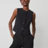 Women's Tailored Cropped Vest in Fluid Crepe - Black