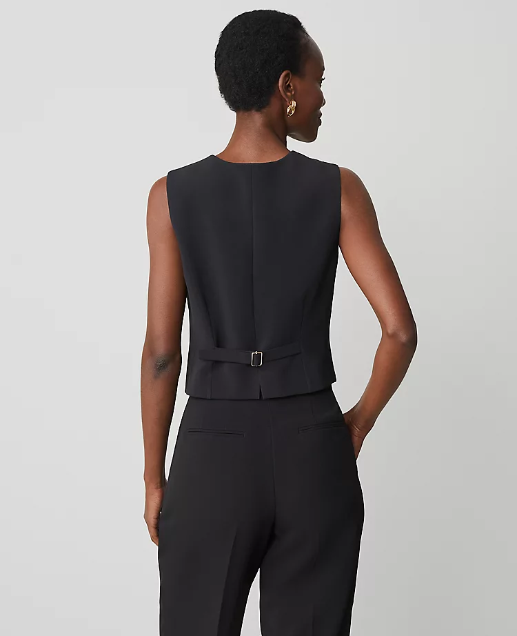 Women's Tailored Cropped Vest in Fluid Crepe - Black 2 Women's Tailored Cropped Vest in Fluid Crepe - Black - Image 2