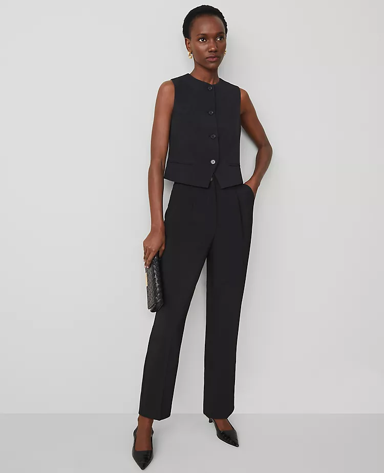 Women's Tailored Cropped Vest in Fluid Crepe - Black 3 Women's Tailored Cropped Vest in Fluid Crepe - Black - Image 3