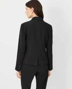 Women's Black Fluid Crepe One-Button Cropped Tailored Blazer -Ann Taylor Store 828562 2222 ALT1