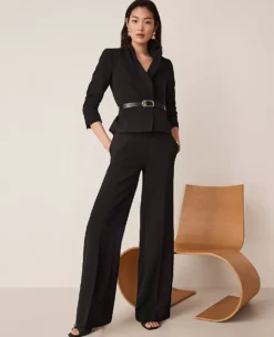 Women's Black Fluid Crepe One-Button Cropped Tailored Blazer
