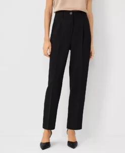 High Rise Pleated Tapered Pants in Fluid Crepe - Black Ankle Trousers
