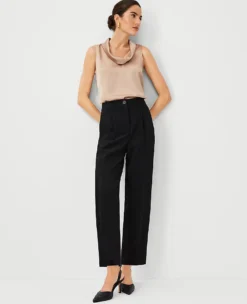 High Rise Pleated Tapered Pants in Fluid Crepe - Black Ankle Trousers -Ann Taylor Store 829057 2222 ALT2