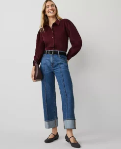 Weekend Collection Corduroy Button Down Shirt Mauve Rose -Ann Taylor Store 829179 8098 ALT2