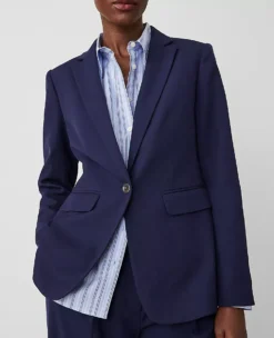 The Long One Button Notched Blazer In Textured Drape Navy -Ann Taylor Store 829184 2797 ALT2