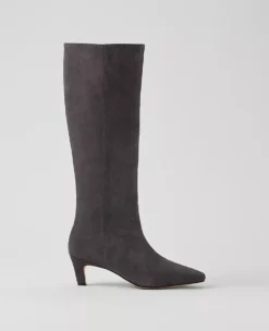 Dark Grey Suede Kitten Heel Boots - Pointed Toe Ankle Boots