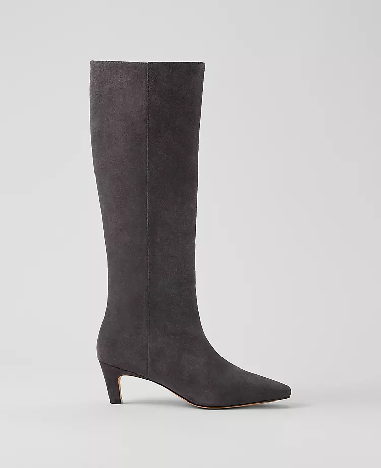 Dark Grey Suede Kitten Heel Boots - Pointed Toe Ankle Boots 1 Dark Grey Suede Kitten Heel Boots - Pointed Toe Ankle Boots