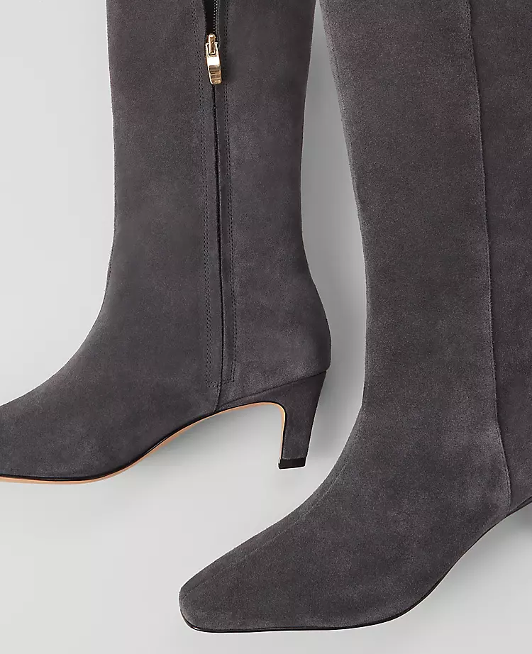 Dark Grey Suede Kitten Heel Boots - Pointed Toe Ankle Boots 2 Dark Grey Suede Kitten Heel Boots - Pointed Toe Ankle Boots - Image 2