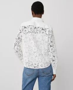 Elegant White Petite Lace Shirt with Detachable Camisole Insert -Ann Taylor Store 829881 9000 ALT1