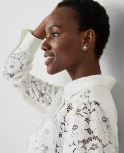 Elegant White Petite Lace Shirt with Detachable Camisole Insert -Ann Taylor Store 829881 9000 ALT2