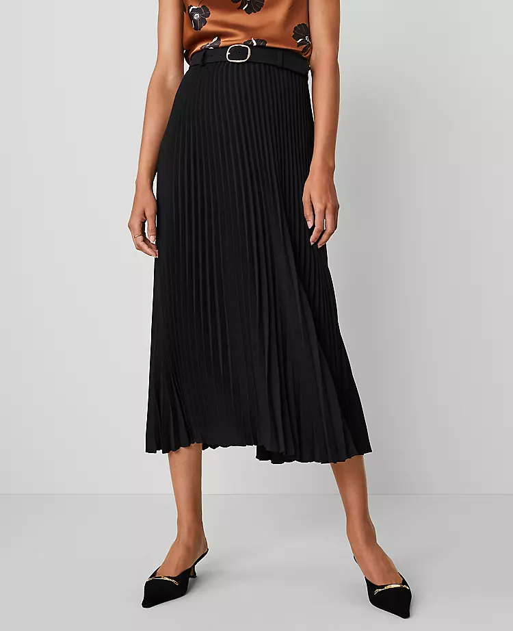 Women's Belted Pleated Midi Skirt in Classic Black 2 Women's Belted Pleated Midi Skirt in Classic Black - Image 2