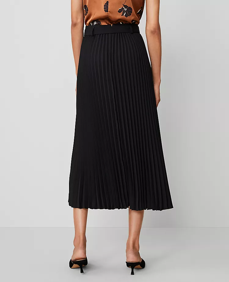Women's Belted Pleated Midi Skirt in Classic Black 3 Women's Belted Pleated Midi Skirt in Classic Black - Image 3