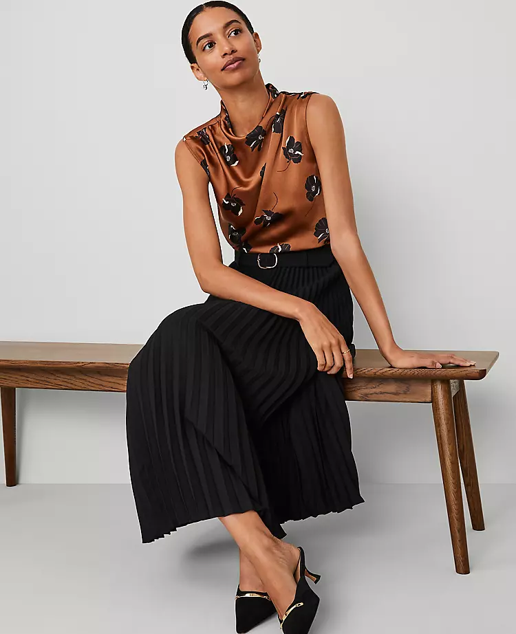 Women's Belted Pleated Midi Skirt in Classic Black 4 Women's Belted Pleated Midi Skirt in Classic Black - Image 4