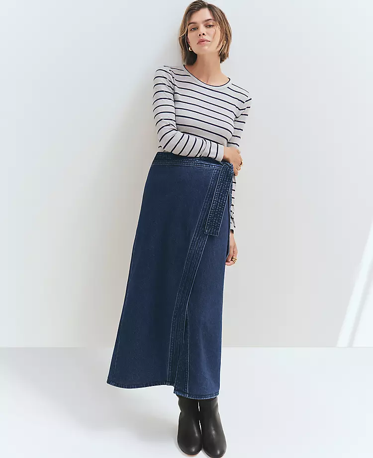 Ann Taylor Petite Weekend Collection Denim Wrap Maxi Skirt 1 Ann Taylor Petite Weekend Collection Denim Wrap Maxi Skirt