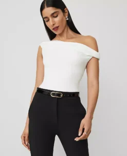 Petite One-Shoulder Asymmetric Top - Winter White Versatile Blouse