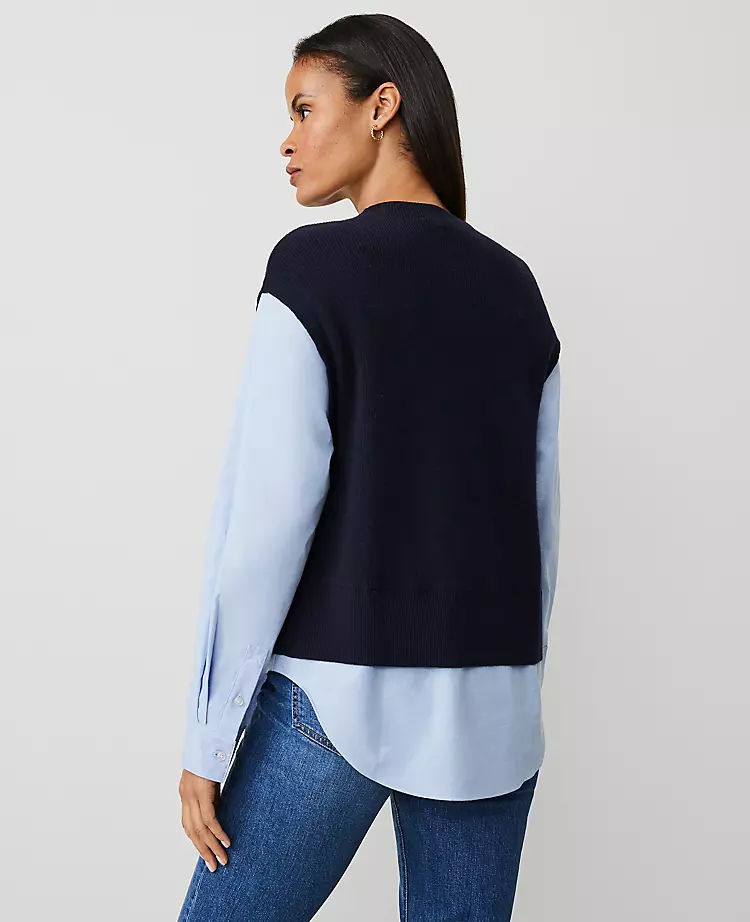 Petite Layered Mixed-Media Mock Neck Sweater in Night Sky 2 Petite Layered Mixed-Media Mock Neck Sweater in Night Sky - Image 2