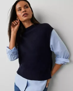 Petite Layered Mixed-Media Mock Neck Sweater in Night Sky 5 Petite Layered Mixed-Media Mock Neck Sweater in Night Sky -Ann Taylor Store 831150 1362 ALT2