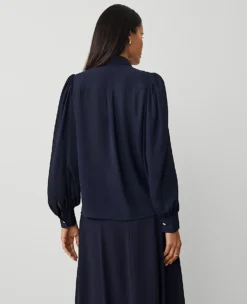 Petite Utility Blouse with Feminine Puff Sleeves in Night Sky -Ann Taylor Store 831253 1362 ALT1