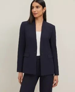 The Collarless Blazer In Seasonless Stretch Deep Navy Sky -Ann Taylor Store 831306 1934 ALT2