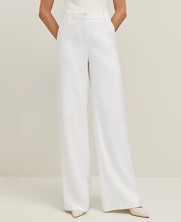 High-Waisted White Wide Leg Linen Blend Trousers 2 High-Waisted White Wide Leg Linen Blend Trousers - Image 2