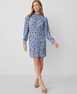 Floral Plisse Belted Shift Dress Colony Blue