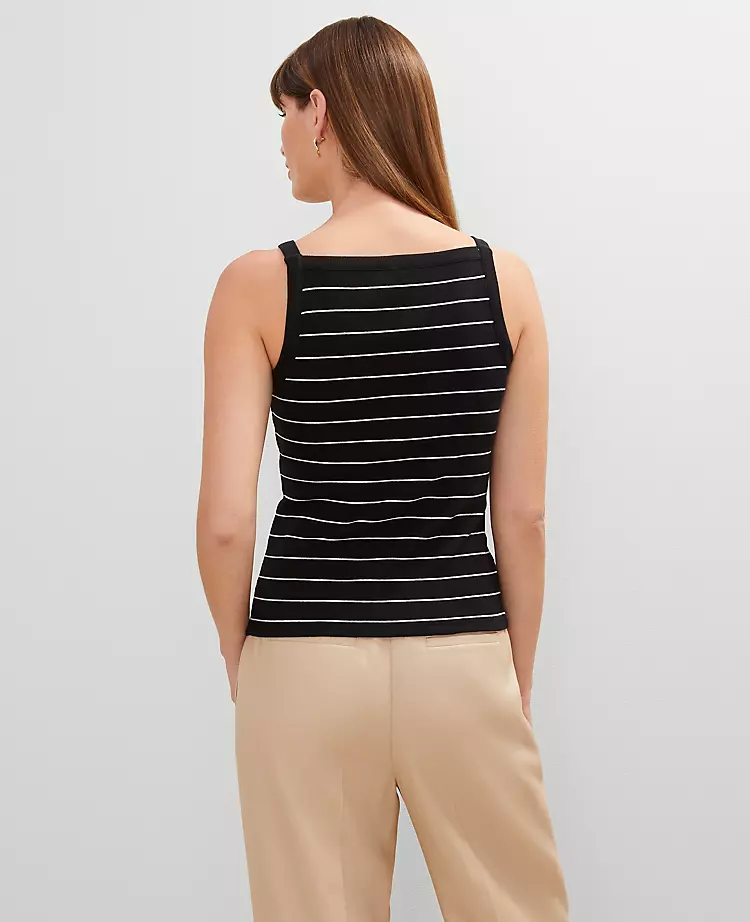Striped Button Tank Top Black 2 Striped Button Tank Top Black - Image 2