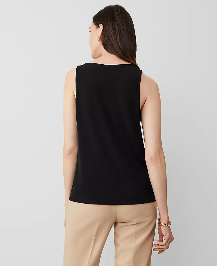 Petite Mixed Media V-Neck Shell in Classic Black 2 Petite Mixed Media V-Neck Shell in Classic Black - Image 2