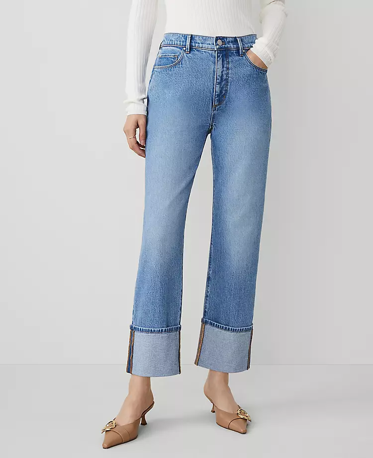 Petite Cuffed Straight Leg Jeans with Sculpting Performance Stretch 3 Petite Cuffed Straight Leg Jeans with Sculpting Performance Stretch - Image 3