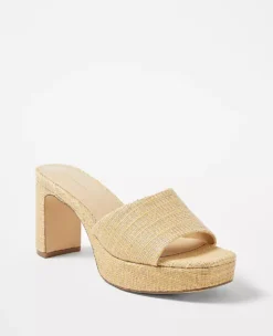 Natural Platform Mule Sandals - Woven Textured Open Toe Shoes